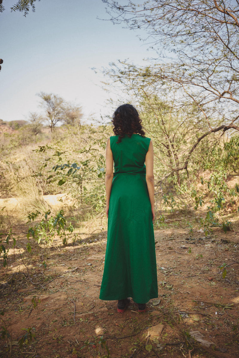 Woodland Jumpsuit poplin by Khara Kapas in green for women in Singapore