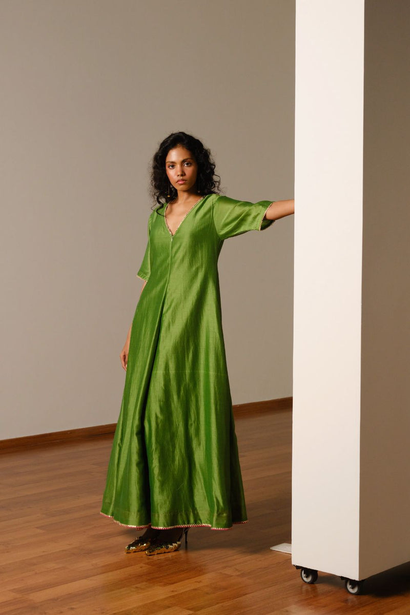 Panna Jumpsuit silk by Khara Kapas in green for women in Singapore