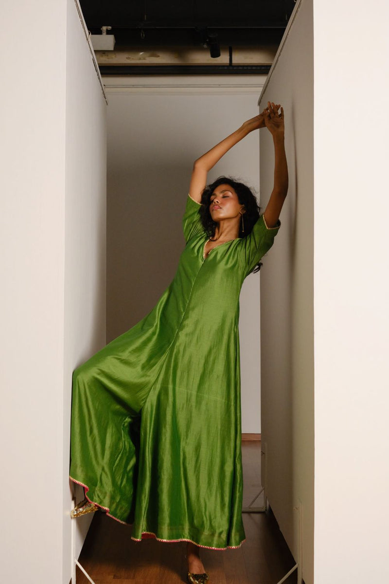 Panna Jumpsuit silk by Khara Kapas in green for women in Singapore