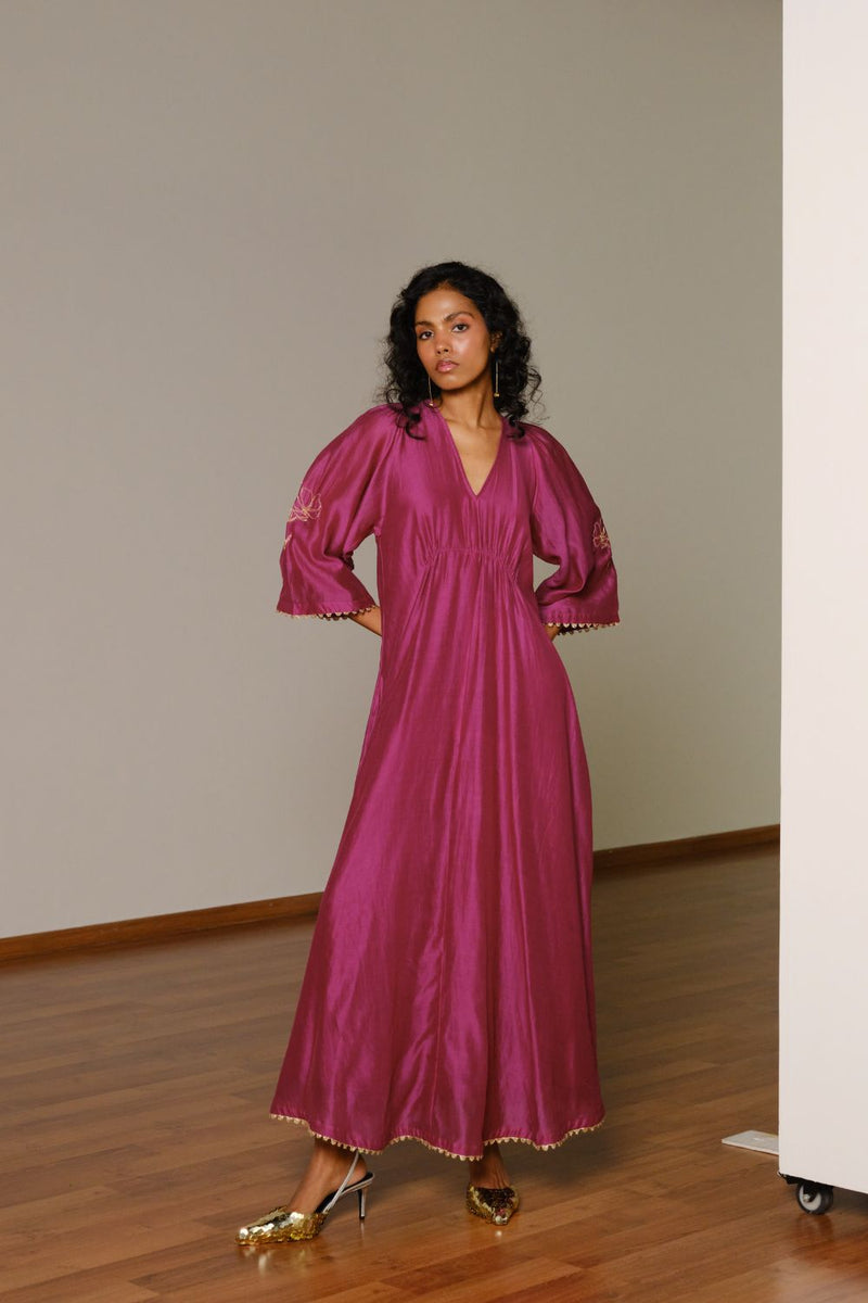 Gulnaar Gown silk by Khara Kapas in pink for women in Singapore