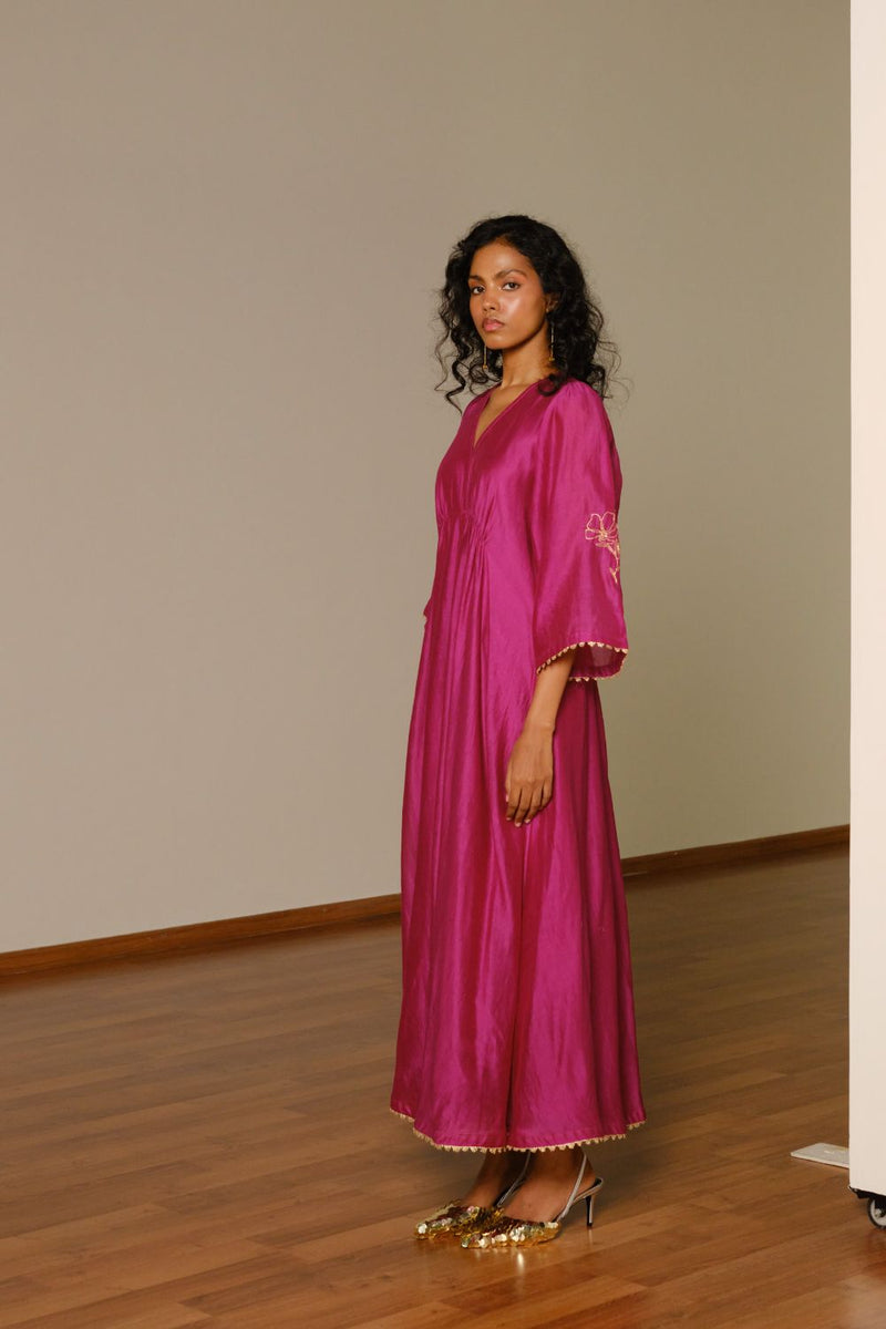 Gulnaar Gown silk by Khara Kapas in pink for women in Singapore