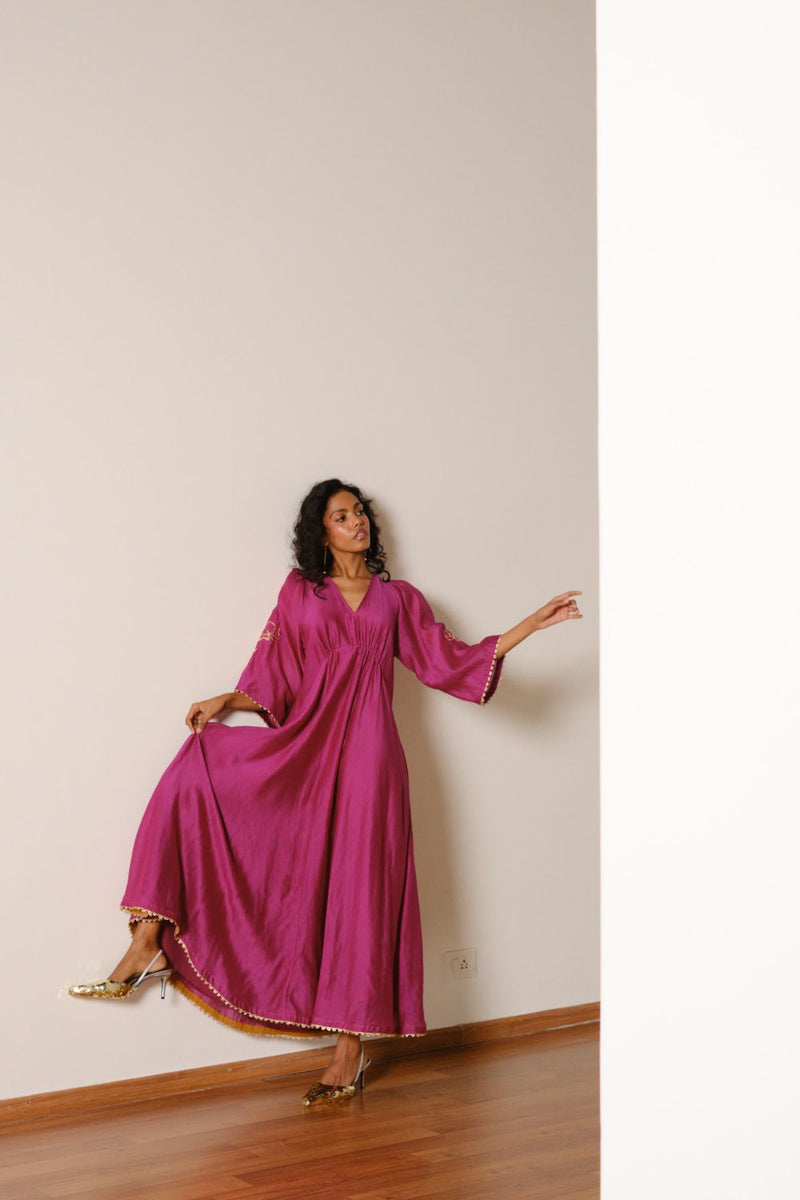 Gulnaar Gown silk by Khara Kapas in pink for women in Singapore