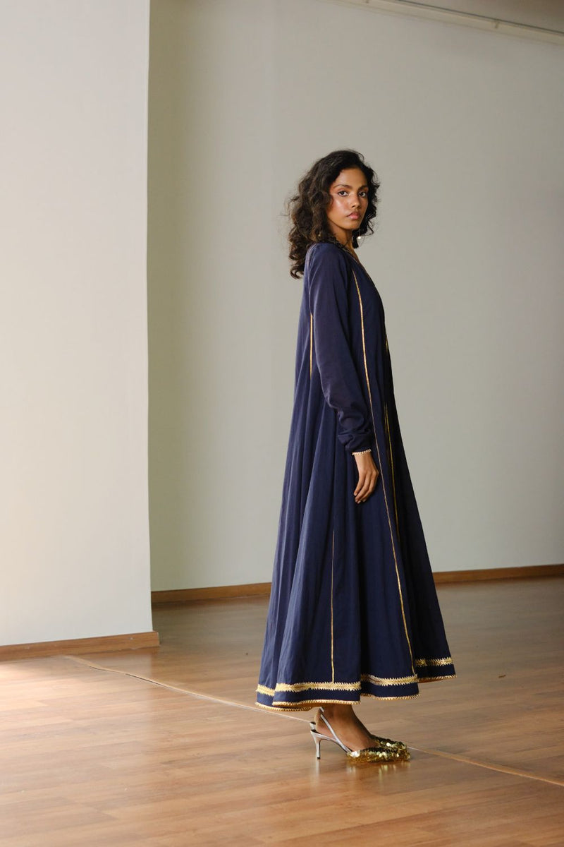 Tara Gown with Dupatta cotton by Khara Kapas in blue for women in Singapore