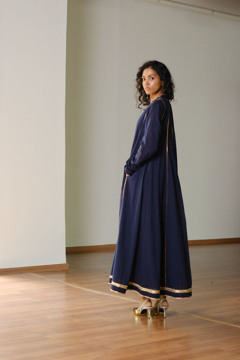 Tara Gown with Dupatta cotton by Khara Kapas in blue for women in Singapore
