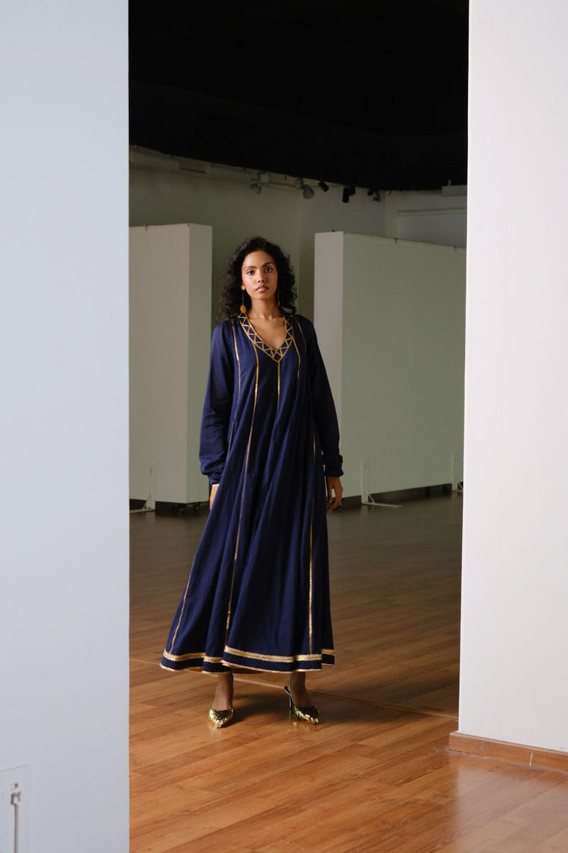 Tara Gown with Dupatta cotton by Khara Kapas in blue for women in Singapore