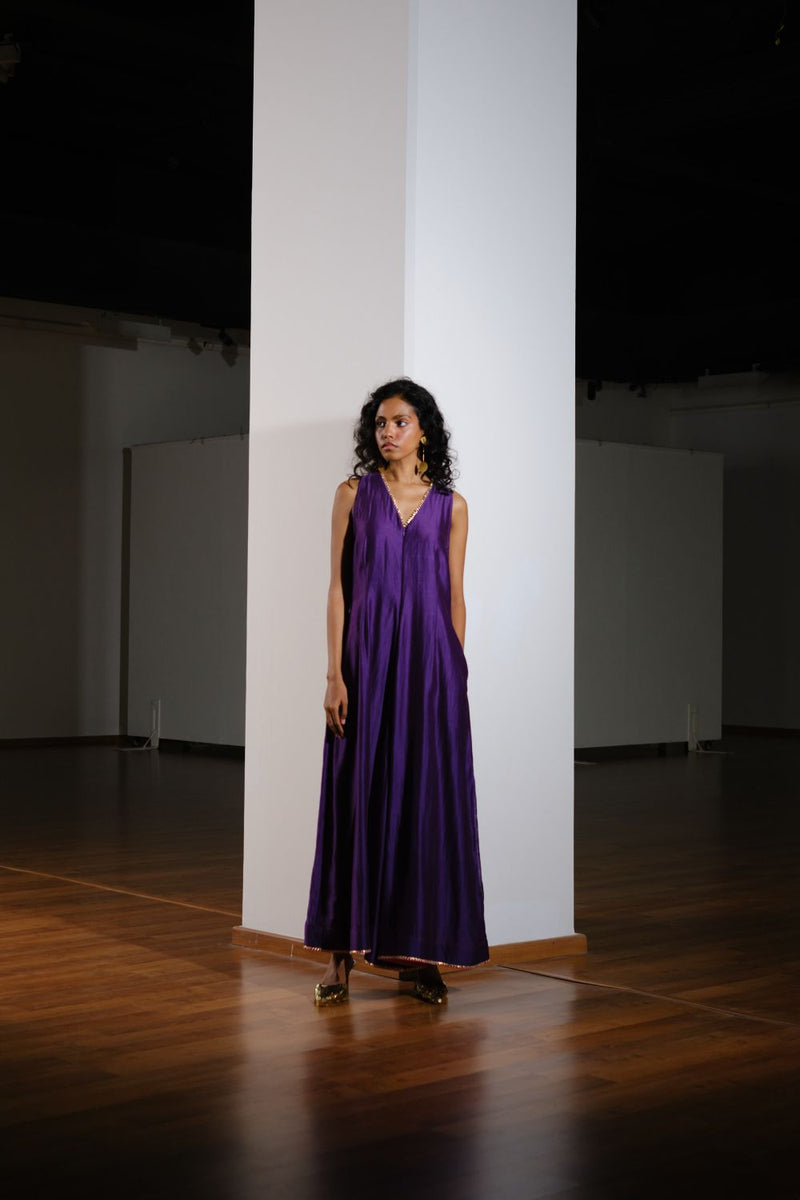 Kachnaar Jumpsuit chanderi by Khara Kapas in purple for women in Singapore