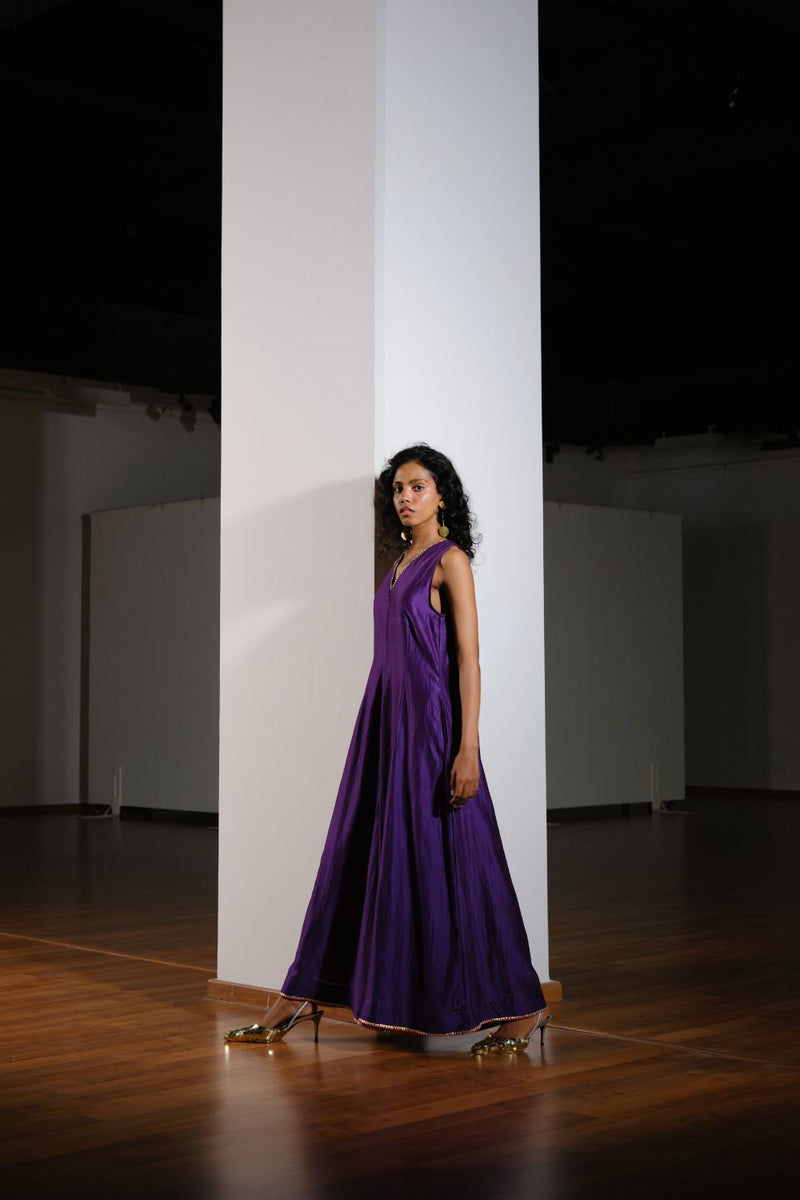 Kachnaar Jumpsuit chanderi by Khara Kapas in purple for women in Singapore