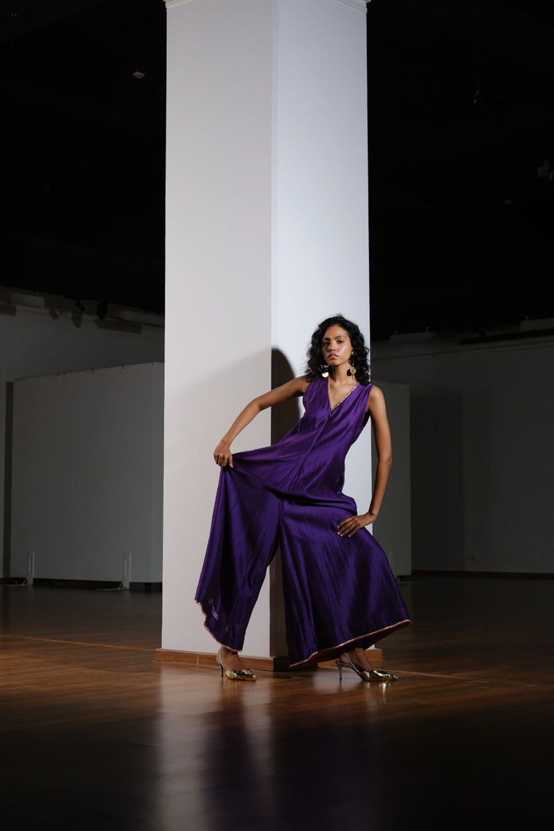 Kachnaar Jumpsuit chanderi by Khara Kapas in purple for women in Singapore