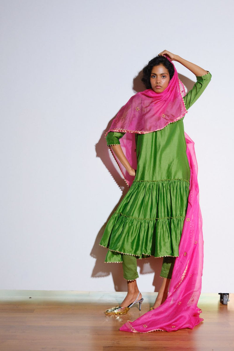 Papiha Kurta Set silk by Khara Kapas in green for women in Singapore