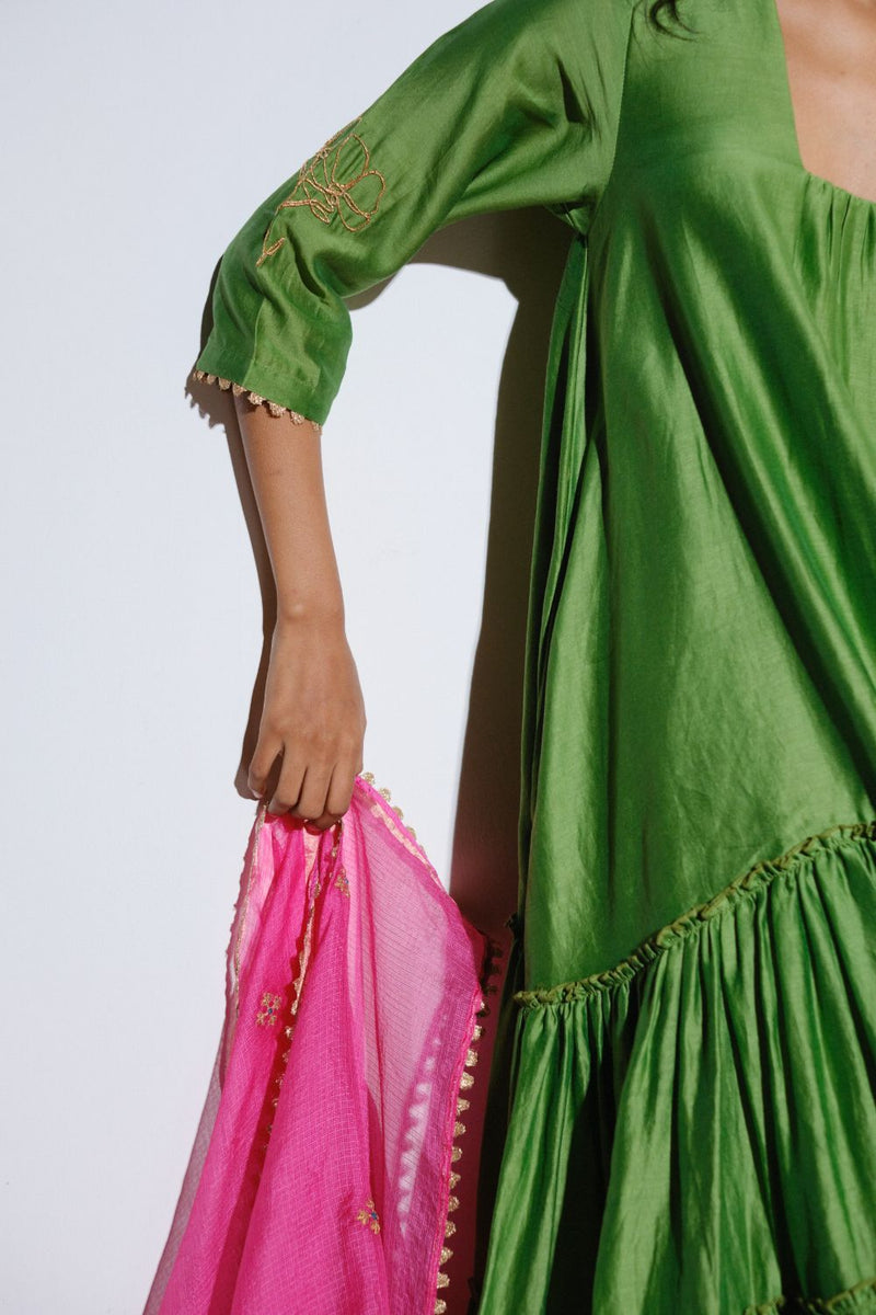 Papiha Kurta Set silk by Khara Kapas in green for women in Singapore