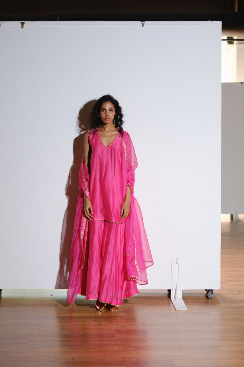 Rani Sharara Set silk by Khara Kapas in pink for women in Singapore