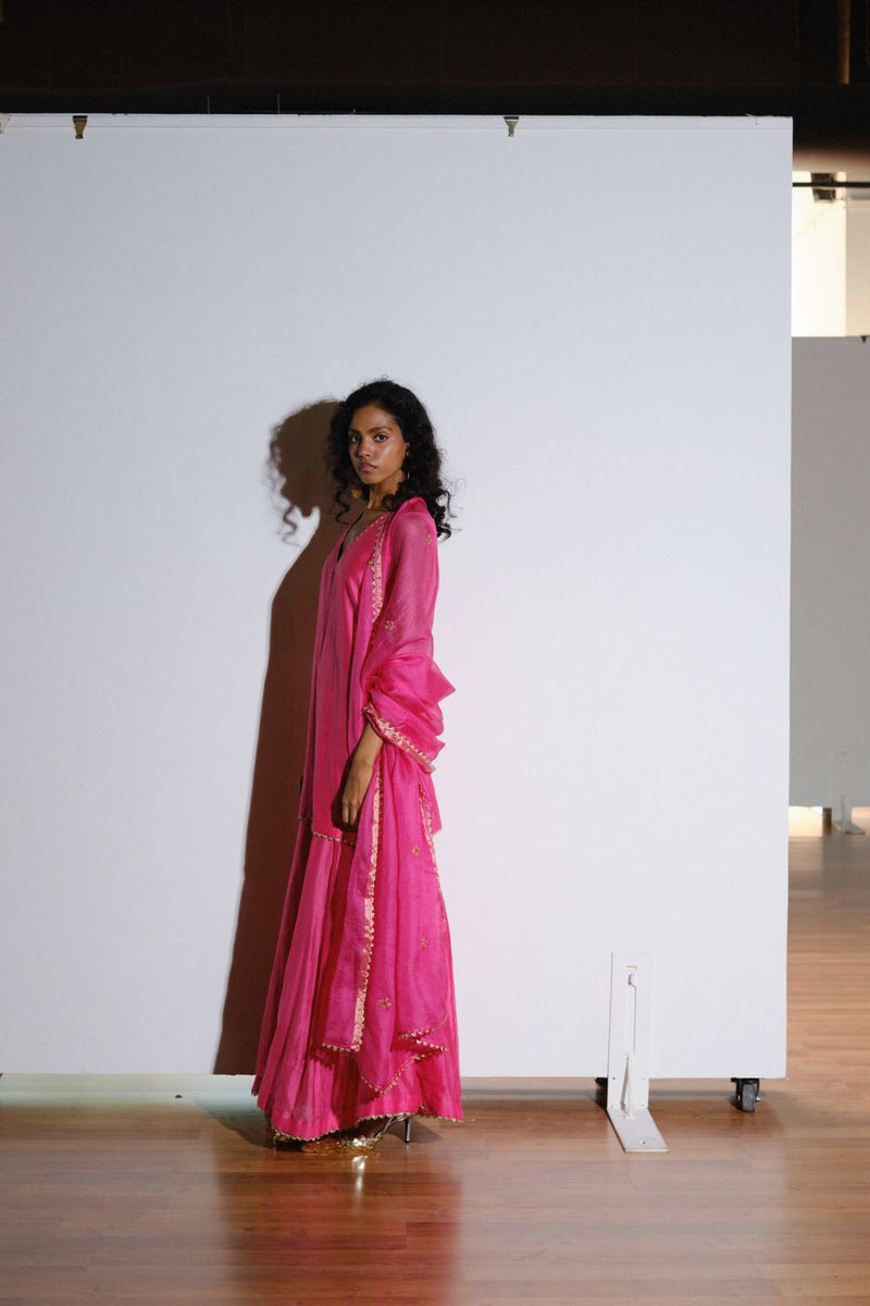 Rani Sharara Set silk by Khara Kapas in pink for women in Singapore