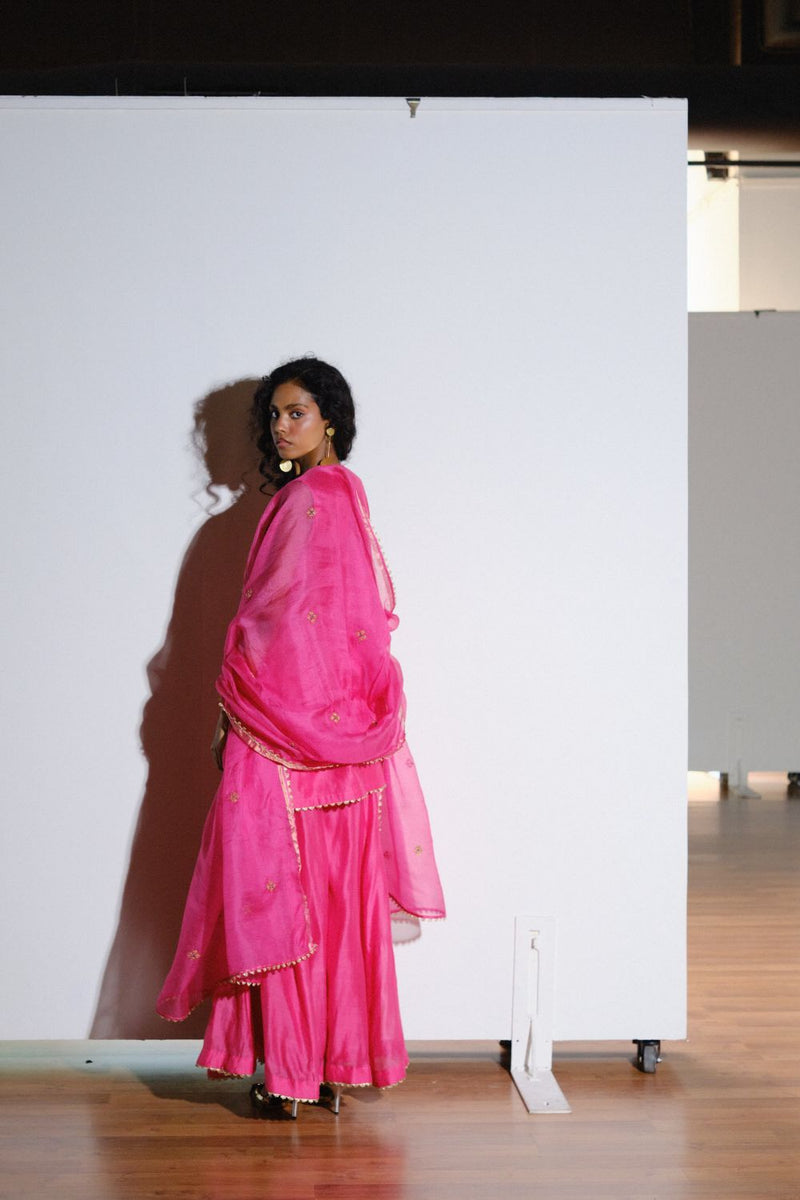 Rani Sharara Set silk by Khara Kapas in pink for women in Singapore