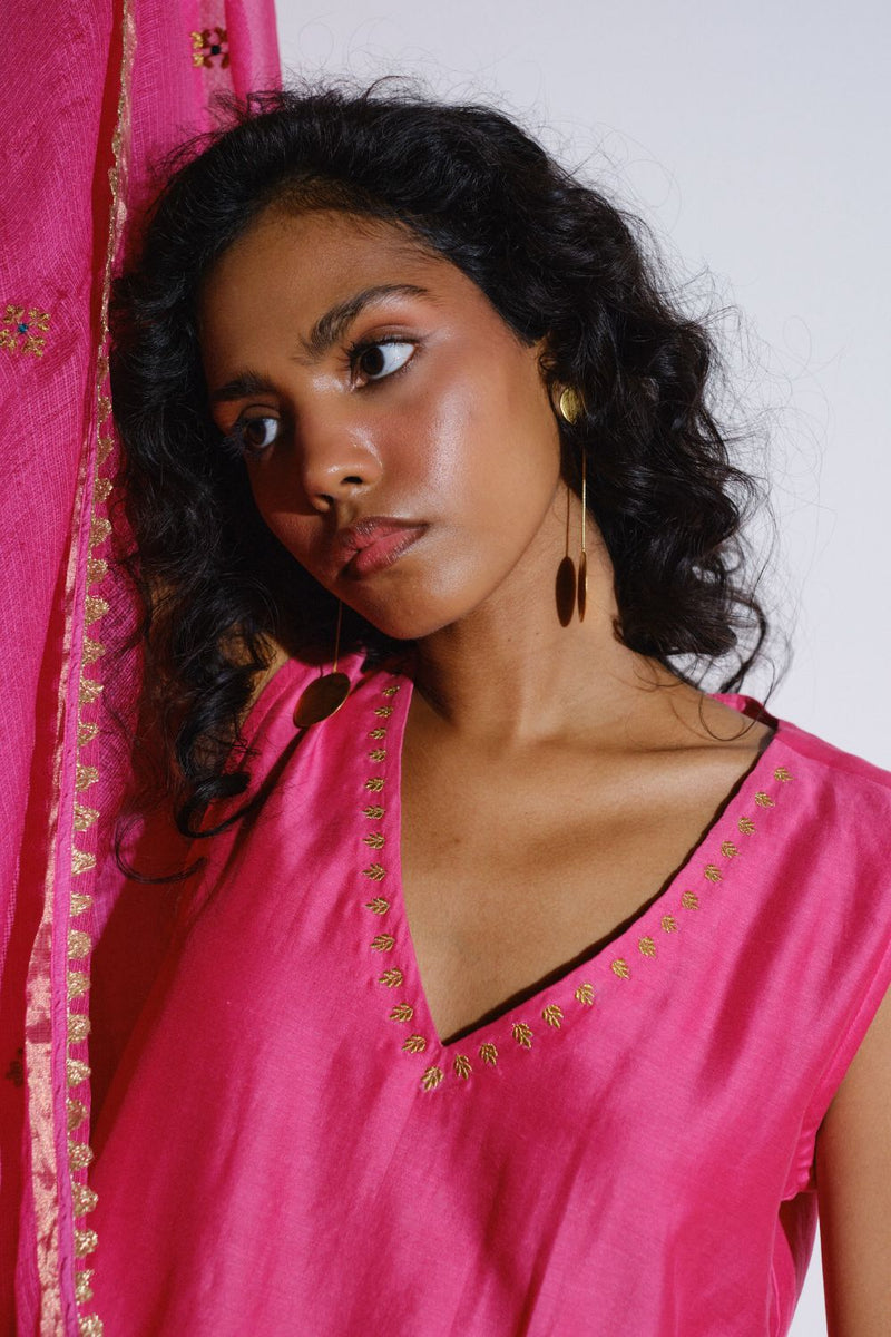 Rani Sharara Set silk by Khara Kapas in pink for women in Singapore