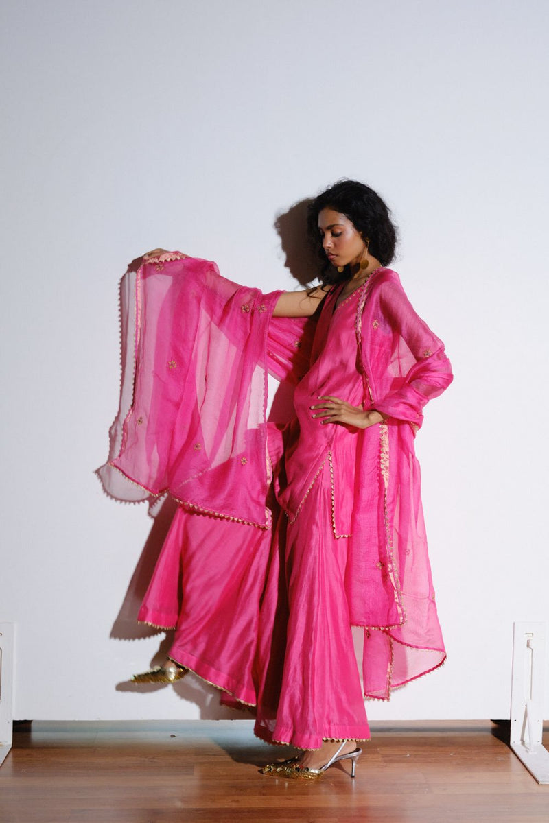 Rani Dupatta silk by Khara Kapas in pink for women in Singapore