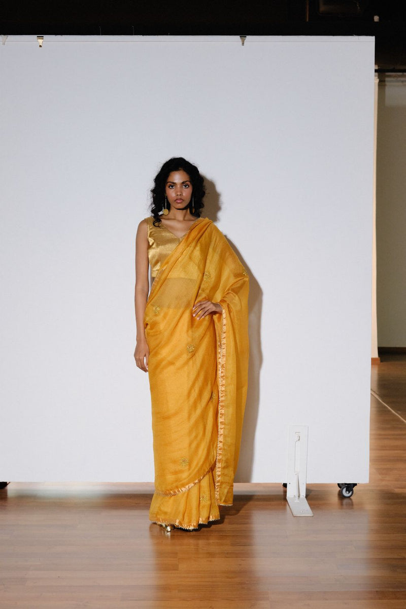 Roshini Silk Saree silk by Khara Kapas in mustard for women in Singapore