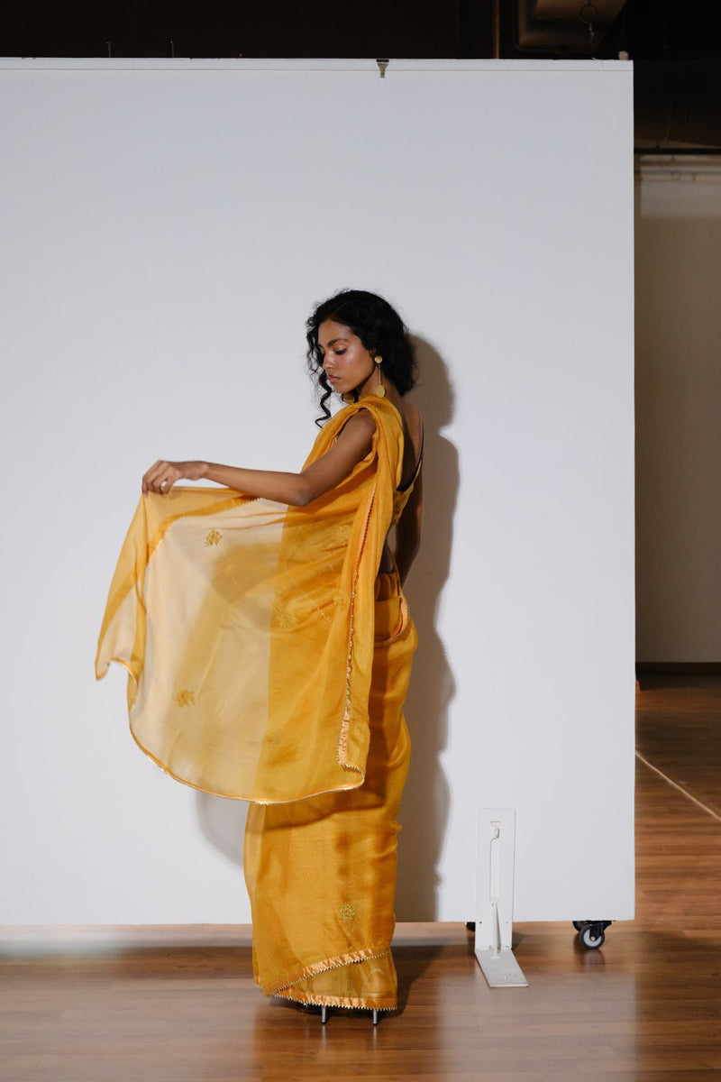 Roshini Silk Saree silk by Khara Kapas in mustard for women in Singapore