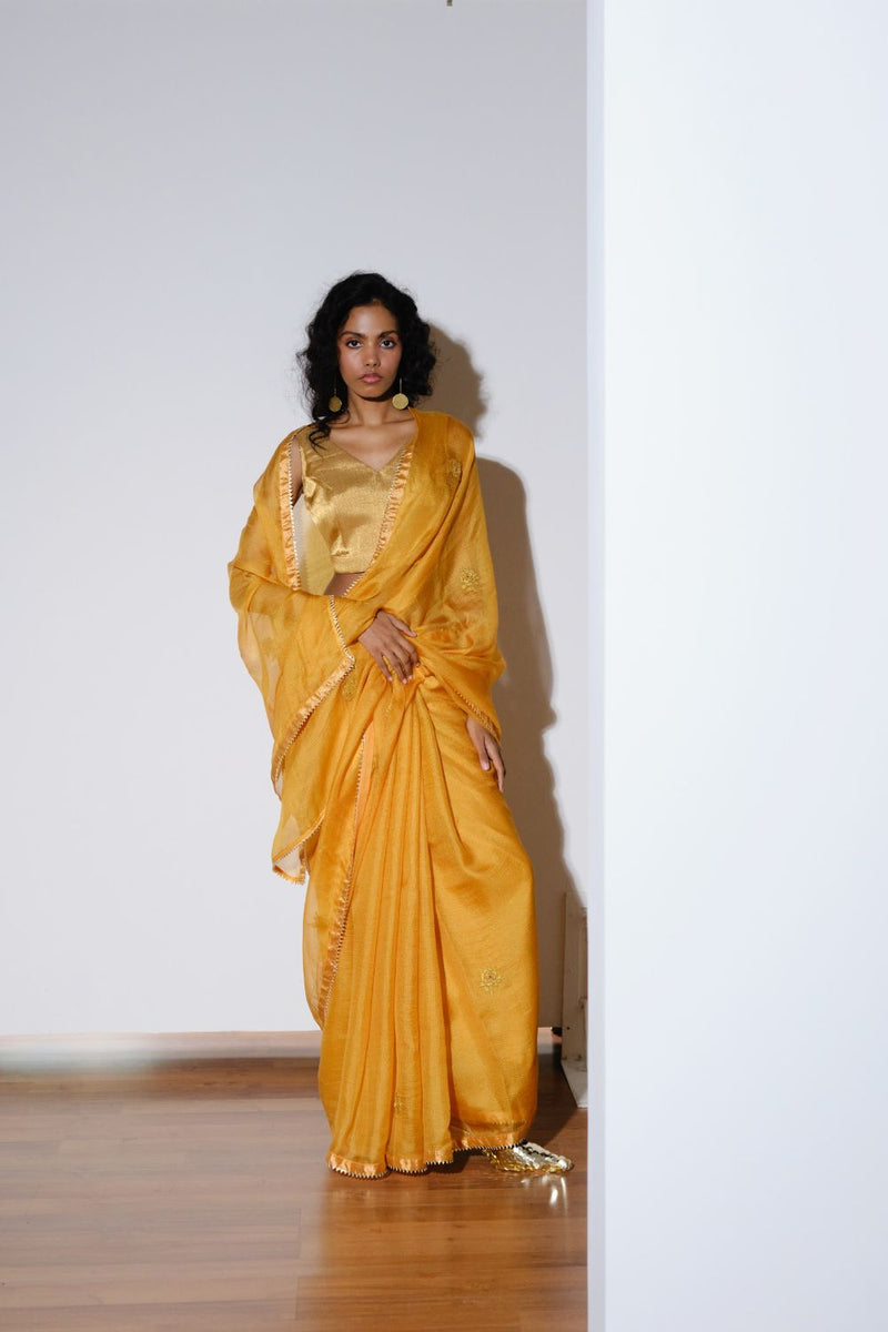 Roshini Silk Saree silk by Khara Kapas in mustard for women in Singapore