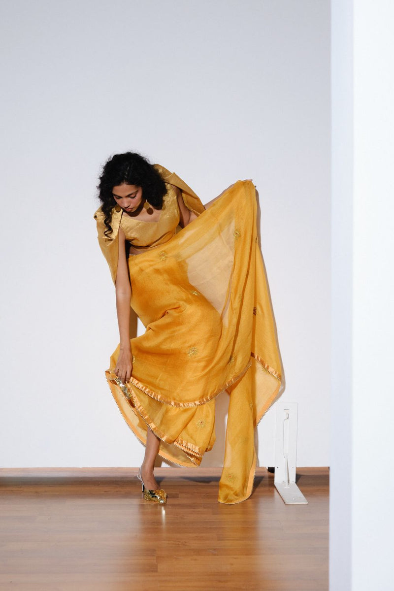 Roshini Silk Saree silk by Khara Kapas in mustard for women in Singapore