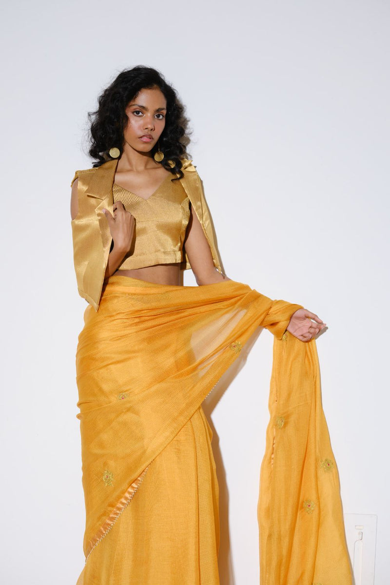 Roshini Silk Saree silk by Khara Kapas in mustard for women in Singapore