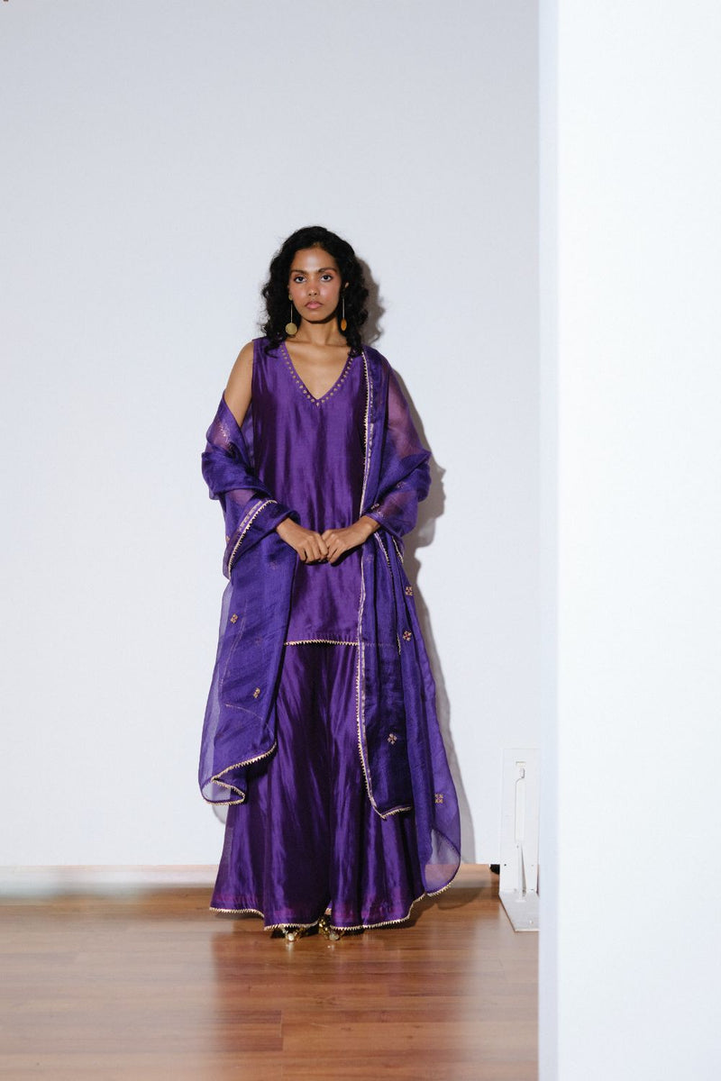 Angoor Silk Sharara Set silk by Khara Kapas in purple for women in Singapore
