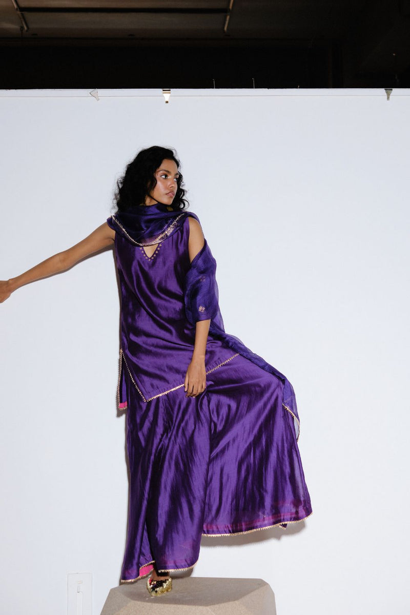 Angoor Silk Sharara Set silk by Khara Kapas in purple for women in Singapore