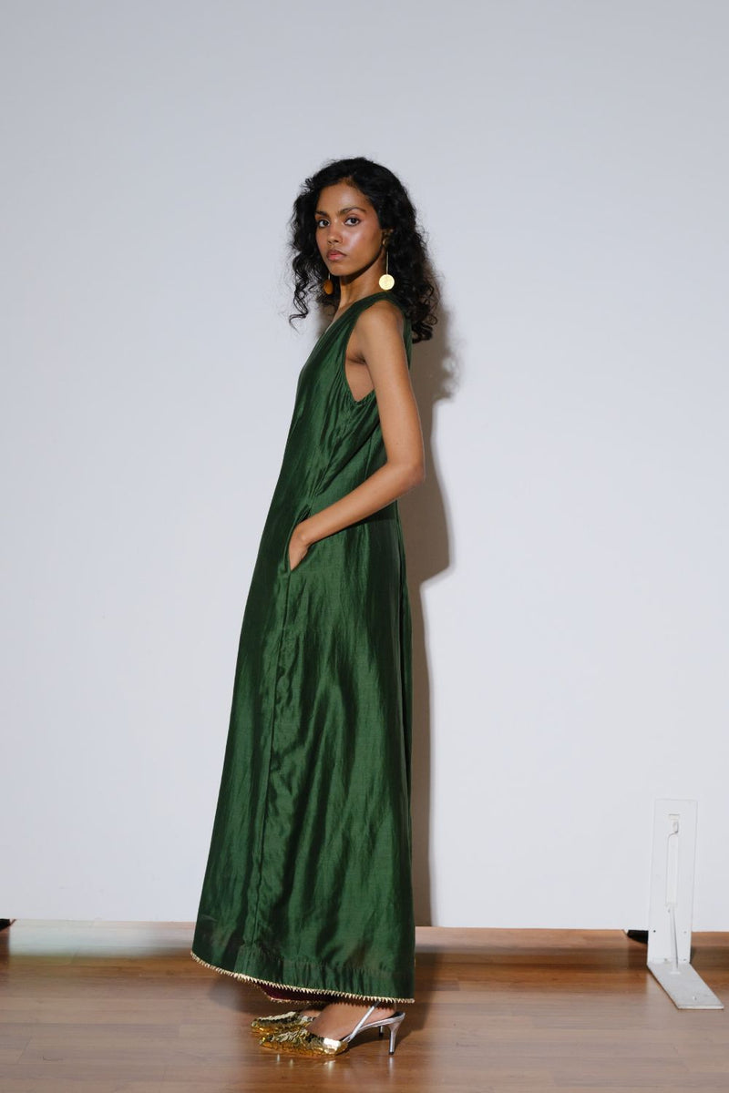 Emerald Jumpsuit silk by Khara Kapas in green for women in Singapore