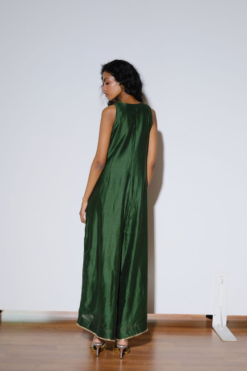 Emerald Jumpsuit silk by Khara Kapas in green for women in Singapore