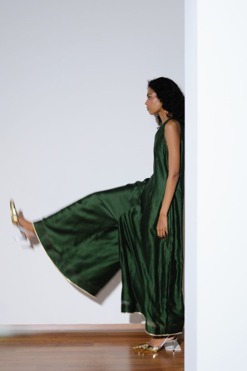 Emerald Jumpsuit silk by Khara Kapas in green for women in Singapore