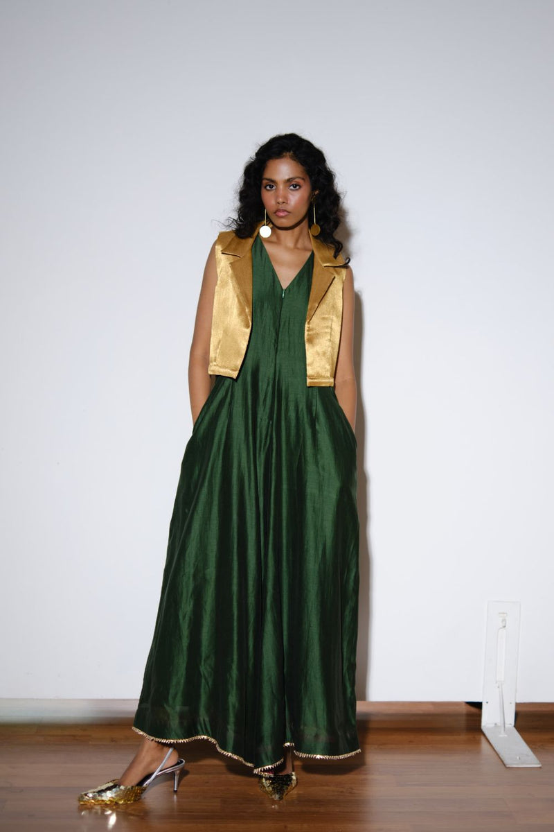 Emerald Jumpsuit silk by Khara Kapas in green for women in Singapore
