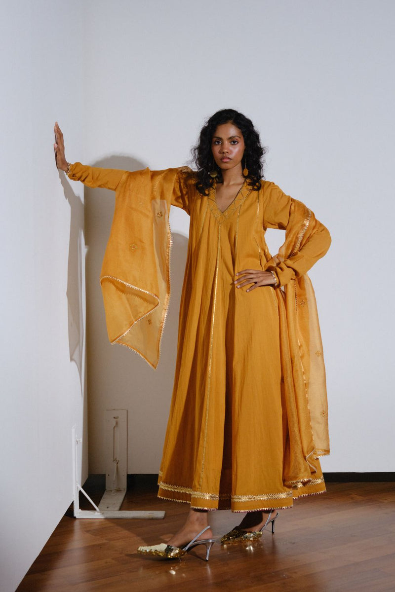 Kiran Dupatta silk by Khara Kapas in mustard for women in Singapore