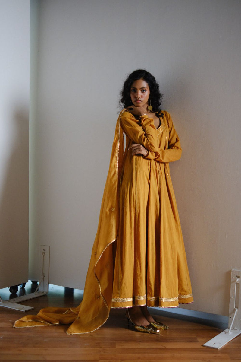 Kiran Dupatta silk by Khara Kapas in mustard for women in Singapore