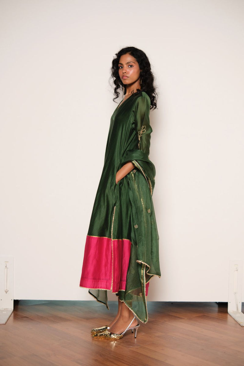 Iraani Kurta Set chanderi by Khara Kapas in green for women in Singapore