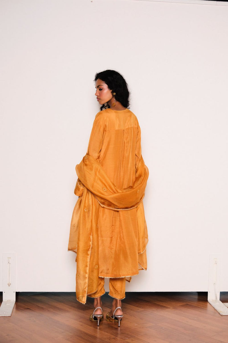 Noorani Kurta Set chanderi by Khara Kapas in mustard for women in Singapore