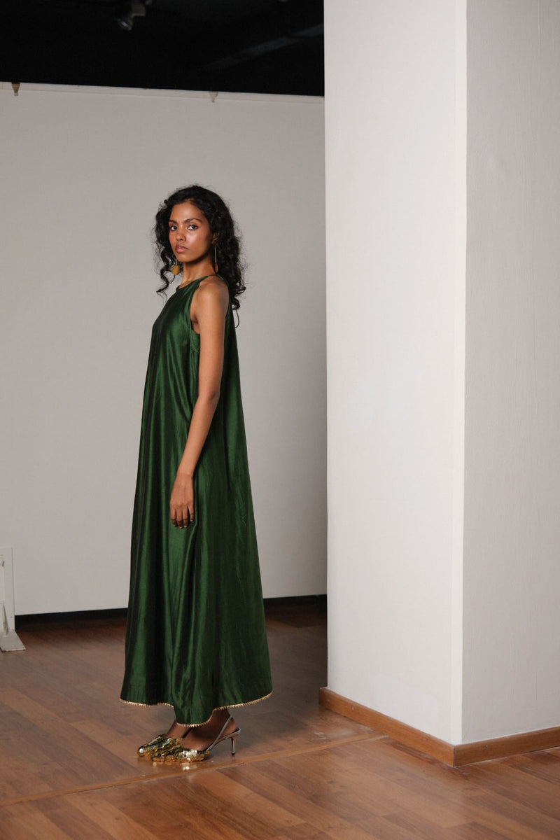 Vriksh Silk Gown chanderi by Khara Kapas in green for women in Singapore