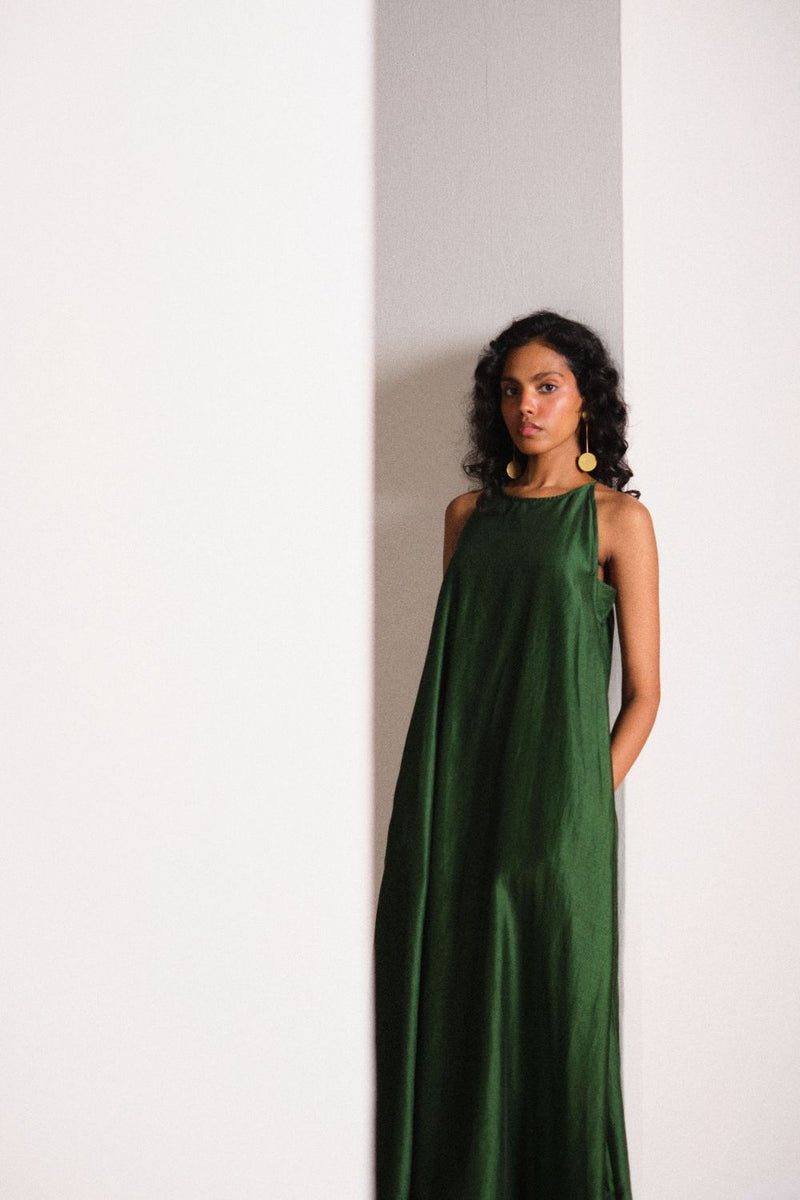 Vriksh Silk Gown chanderi by Khara Kapas in green for women in Singapore