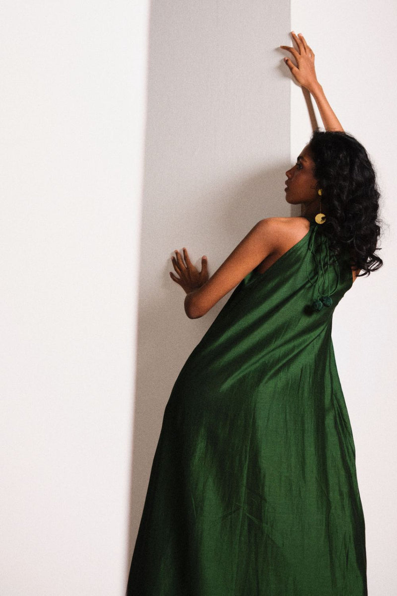 Vriksh Silk Gown chanderi by Khara Kapas in green for women in Singapore