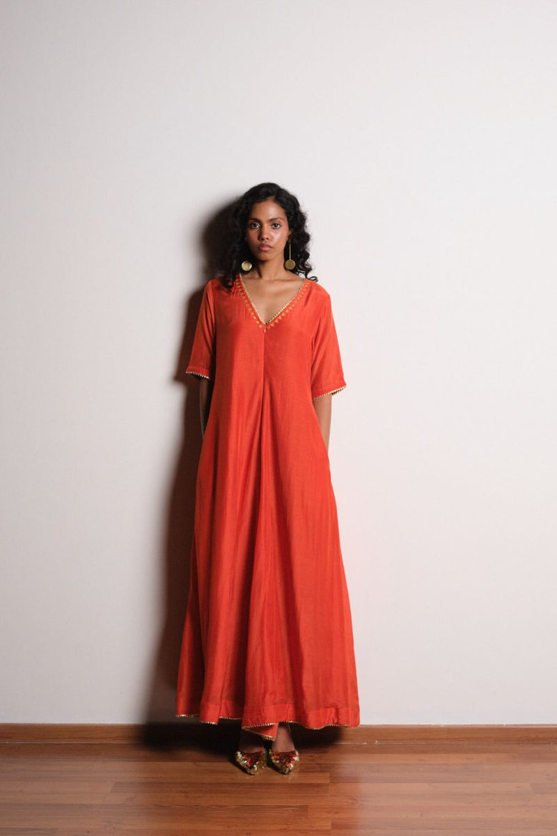Agni Tara Jumpsuit chanderi by Khara Kapas in orange for women in Singapore