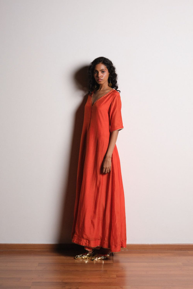 Agni Tara Jumpsuit chanderi by Khara Kapas in orange for women in Singapore