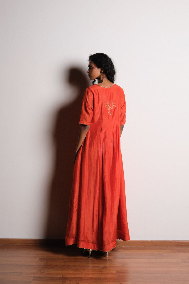 Agni Tara Jumpsuit chanderi by Khara Kapas in orange for women in Singapore