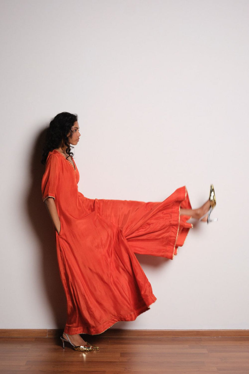 Agni Tara Jumpsuit chanderi by Khara Kapas in orange for women in Singapore