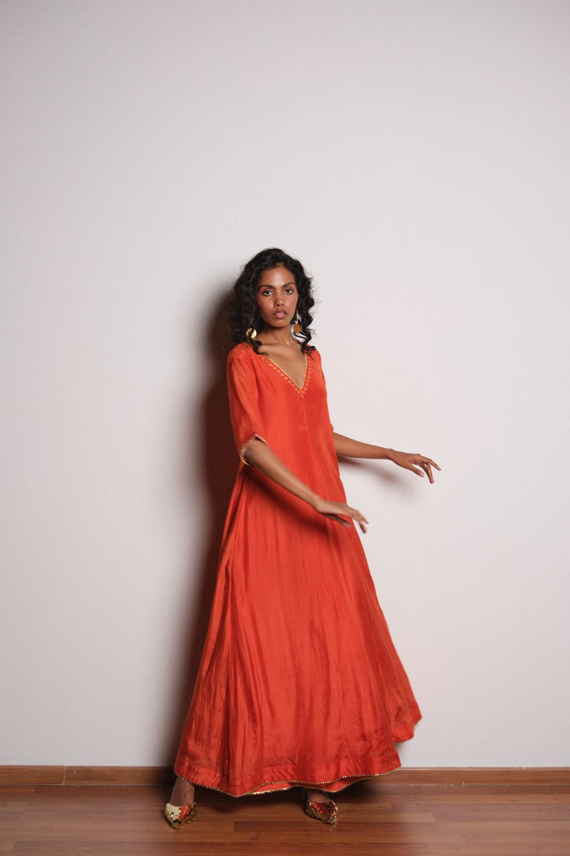 Agni Tara Jumpsuit chanderi by Khara Kapas in orange for women in Singapore