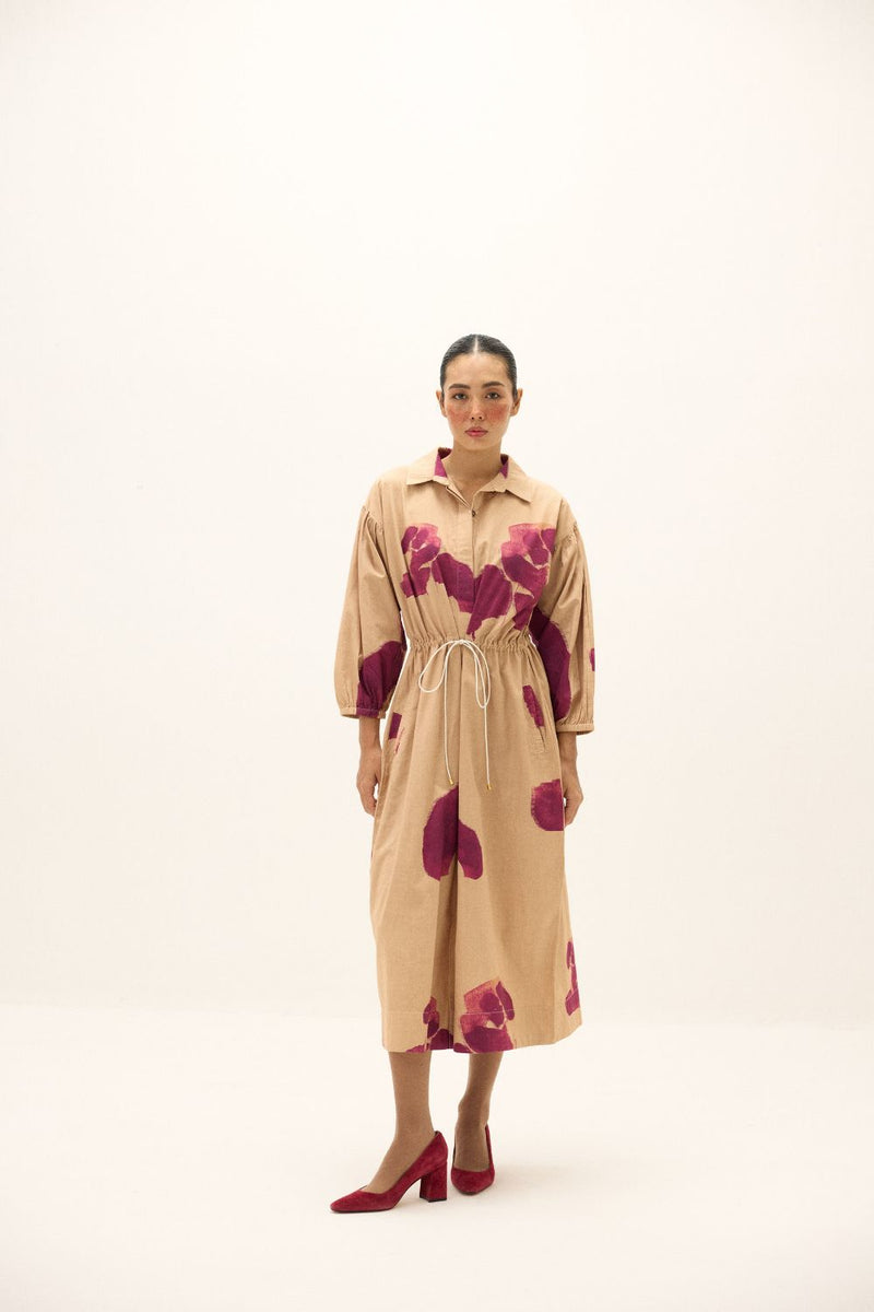 Amber Haze Dress poplin by Khara Kapas in beige for women in Singapore