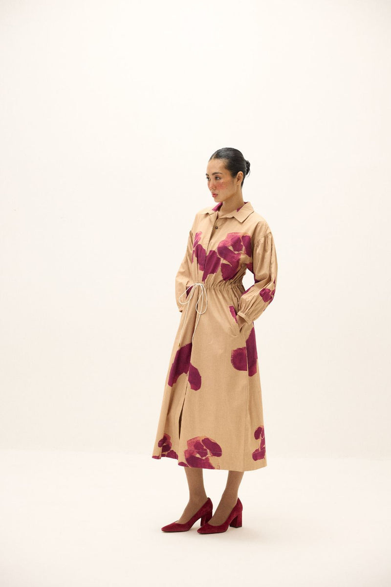 Amber Haze Dress poplin by Khara Kapas in beige for women in Singapore