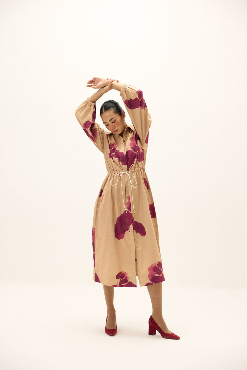 Amber Haze Dress poplin by Khara Kapas in beige for women in Singapore