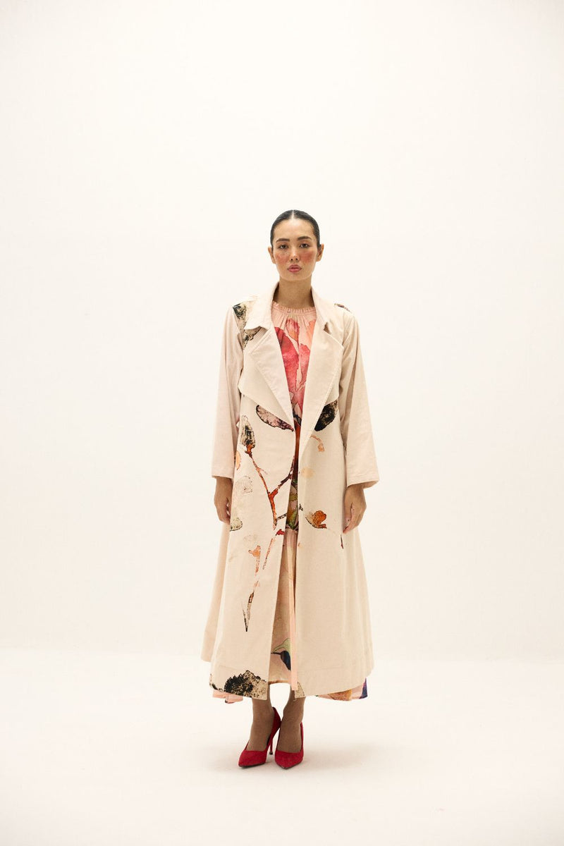 Clay Echo Trench Coat corduroy by Khara Kapas in white for women in Singapore