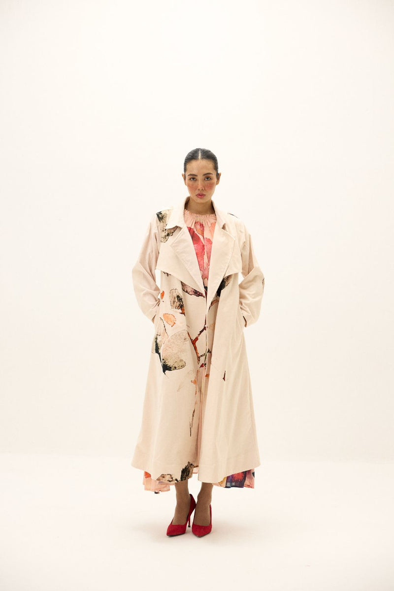 Clay Echo Trench Coat corduroy by Khara Kapas in white for women in Singapore