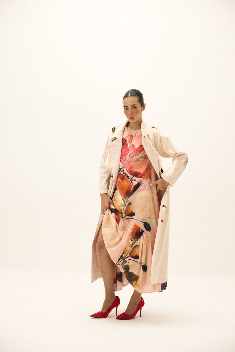 Clay Echo Trench Coat corduroy by Khara Kapas in white for women in Singapore
