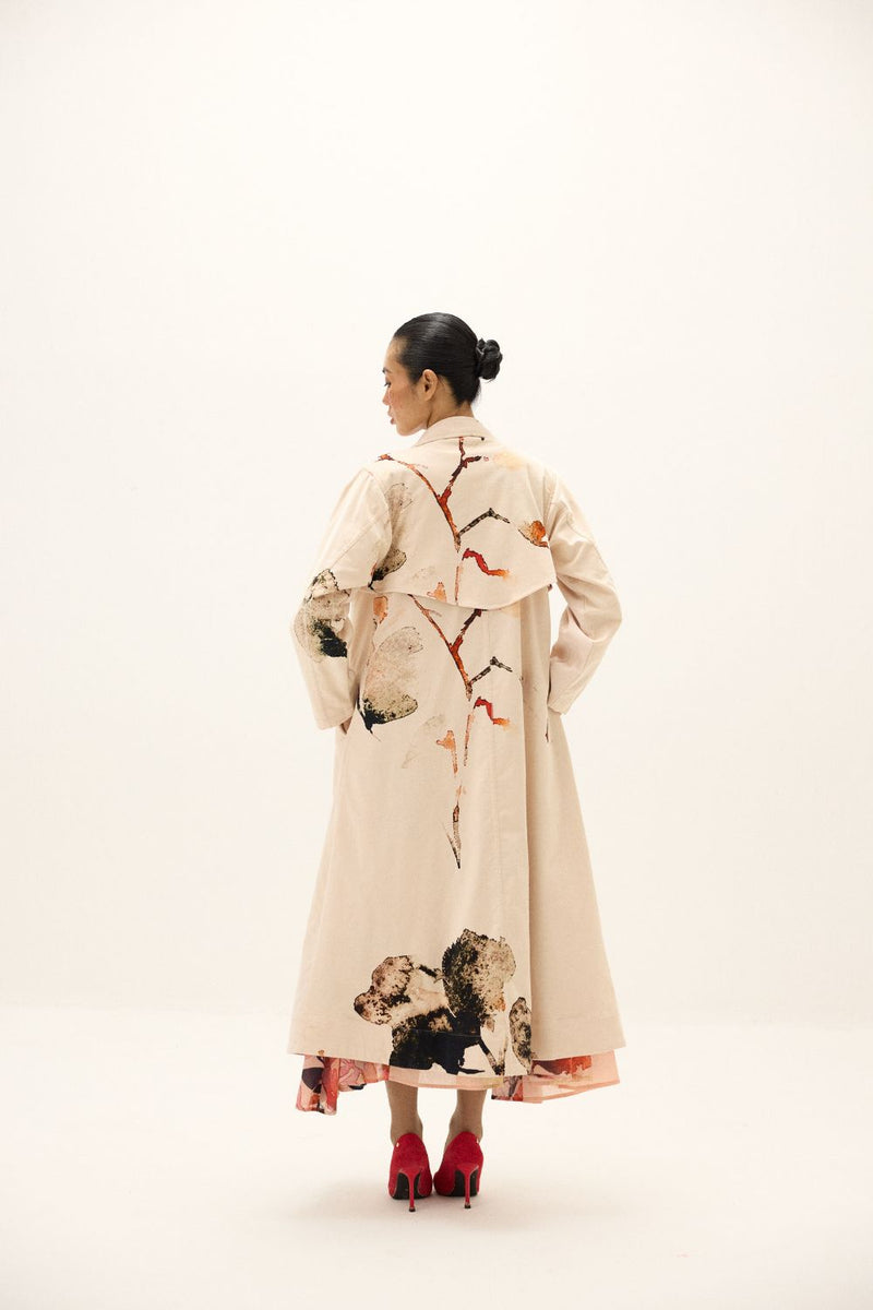 Clay Echo Trench Coat corduroy by Khara Kapas in white for women in Singapore