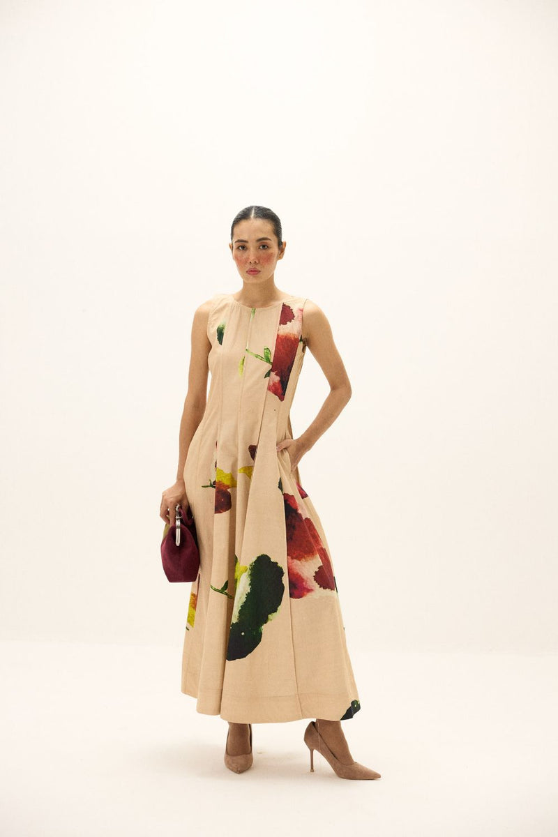 Melba Dress poplin by Khara Kapas in peach for women in Singapore